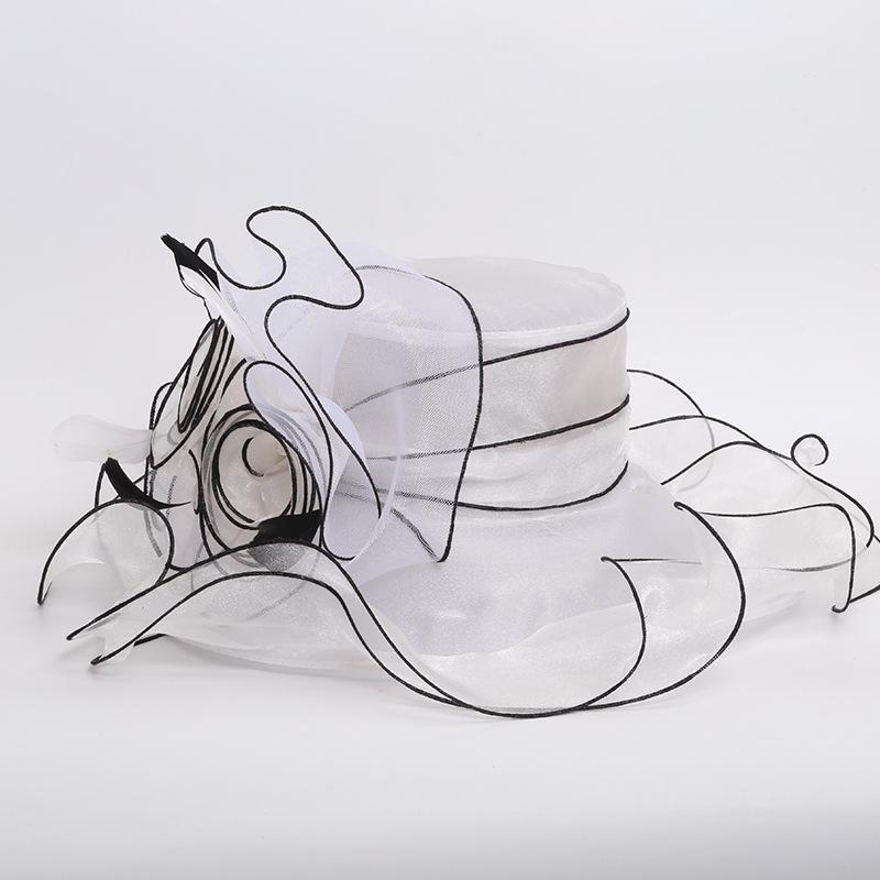 Organza Kentucky Derby hatter for kvinner Bred brem Strandhette Slør Blomst Fjær Bryllup Elegant kirkefest Fedora Kvinne