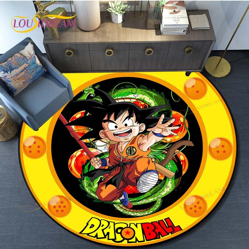 Dragon Ball Goku Pattern Round Carpet for Living Room Rugs Bedroom Mat Kitchen Carpet Doormat Non-Slip Children Flannel Carpet