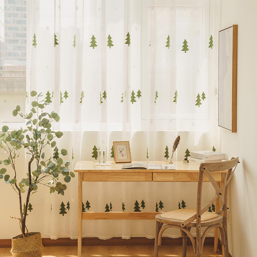 1PC NAPEARL Christmas Green Tree Embroidered Sheer Curtain European Luxury Window Curtain for Living Room Bedroom Home Decor