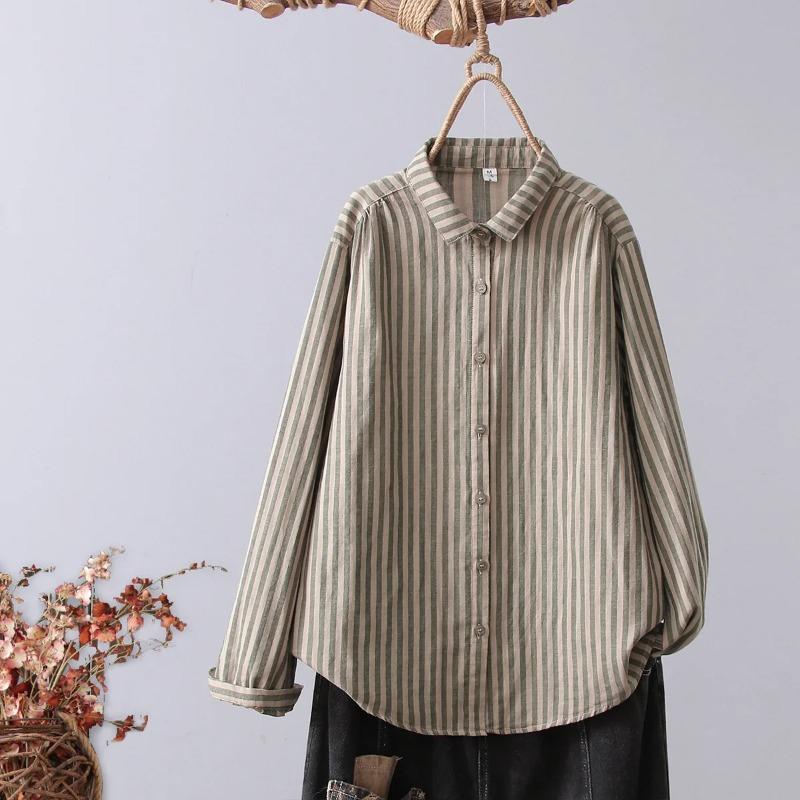 Women Striped Blouse Autumn Elegant Shirts Casual Loose Long Sleeve Fashion Button Up Tunic Blusas Femininas