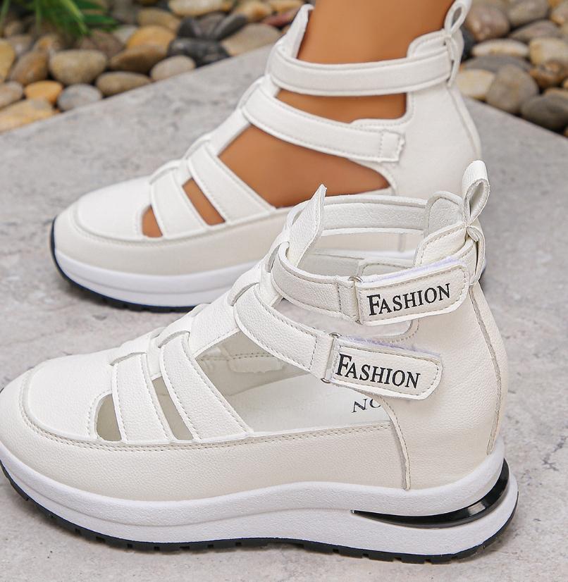 Sommer Neue Damen Plateau-Sandalen Atmungsaktive Peep-Toe Keilabsatzschuhe Magischer Riemen Bequem Dicke Sohle Große Größen