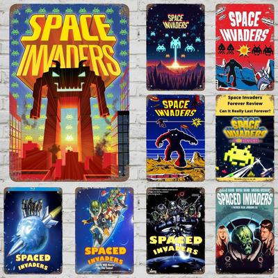 MINISO Spaced Invaders Klassisches Poster Rostiges Metallschild Retro Dekoschild Bar Höhle Garage Metallschild Wanddekoration