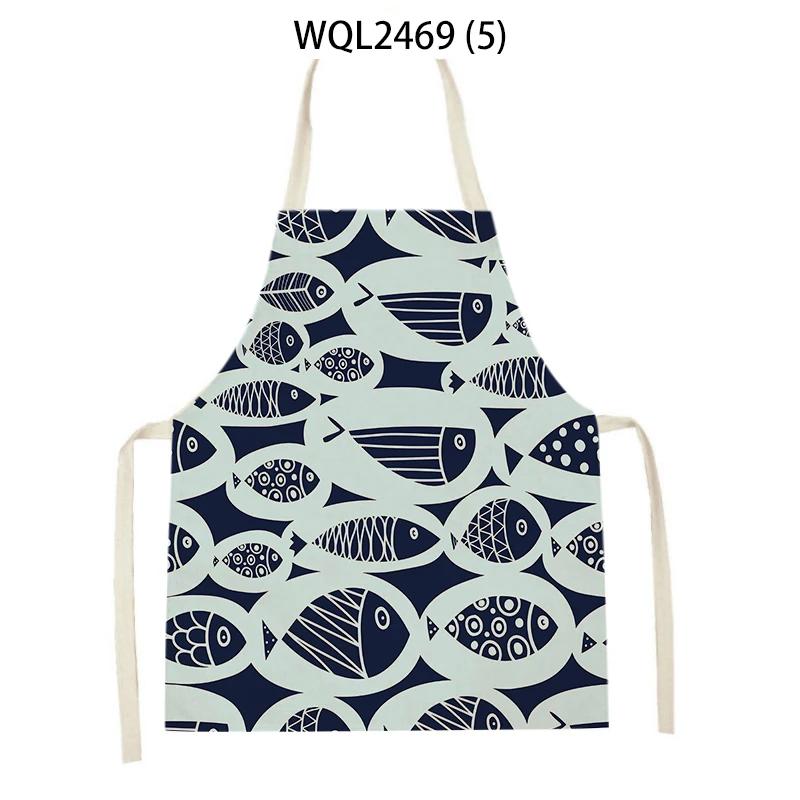 Creative Fish Conch Printed Kitchen Aprons for Women Men Home Cooking Baking Accessories Apron Adult Kids Sleeveless Apron