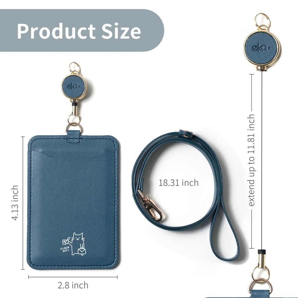 ekax ID Card Name Neck Holds 2 Vertical Retractable Adjustable Employee ID Card Commuter Pass Pass Case Cat Dark Holder, Holder, Strap, Cards, Design,