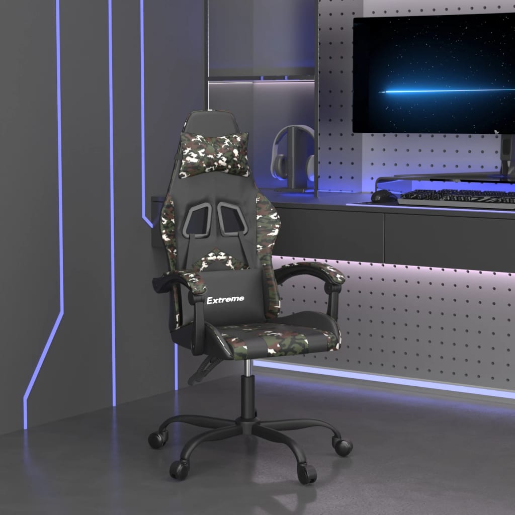 Gaming Chair Swivel Black and Camouflage PU Leather
