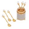 6Pcs Coffee Spoons Set with Holder Zinc Alloy Gold Dessert Spoons Mini Tea Spoons Set for Fruit Stirring Mixing Sugar