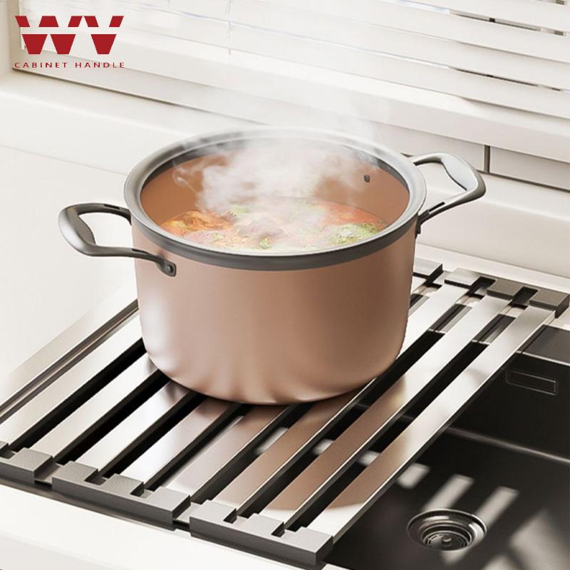 WV 304 Stainless Steel Kitchen Sink Drain Rack Sink Bowl Dish Storage Rack Foldable,Anti-scald Retractable Drain Basket Shelf