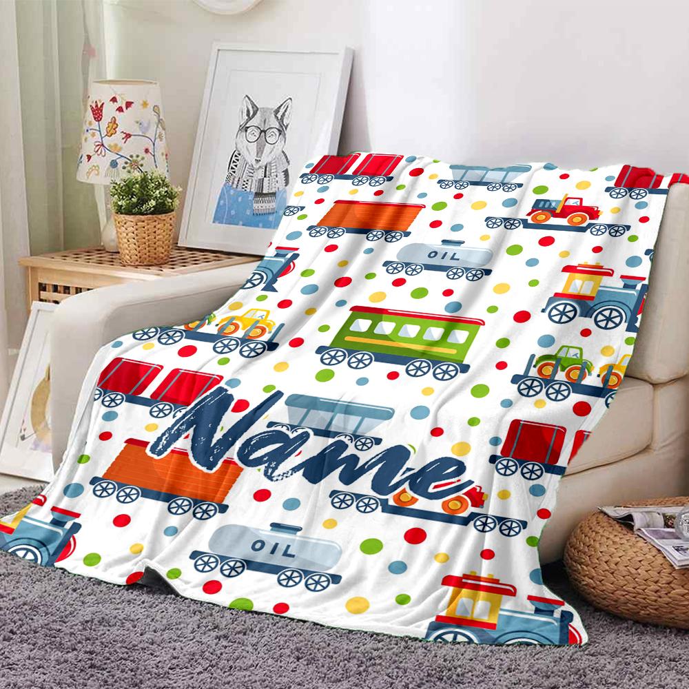 Custom Name Cute Cars Theme Printed Blanket - Perfect for Couch, Bed, Travel & Outdoor Use | Machine Washable, Cozy & Durable.