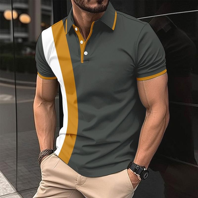 European and American Casual Spring and Summer New Style Pullover Digital Printed Button Short Sleeved Polo Shirt Men's Clothing