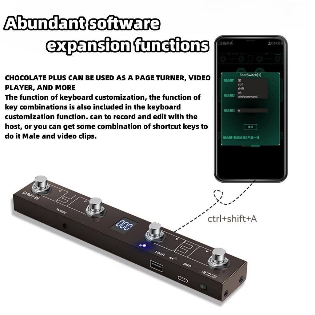 Chocolate Plus MIDI Footswitch Controller/4 Buttons/USB Rechargeable/APP Control/Portable for MIDI Foot Controller Pedal