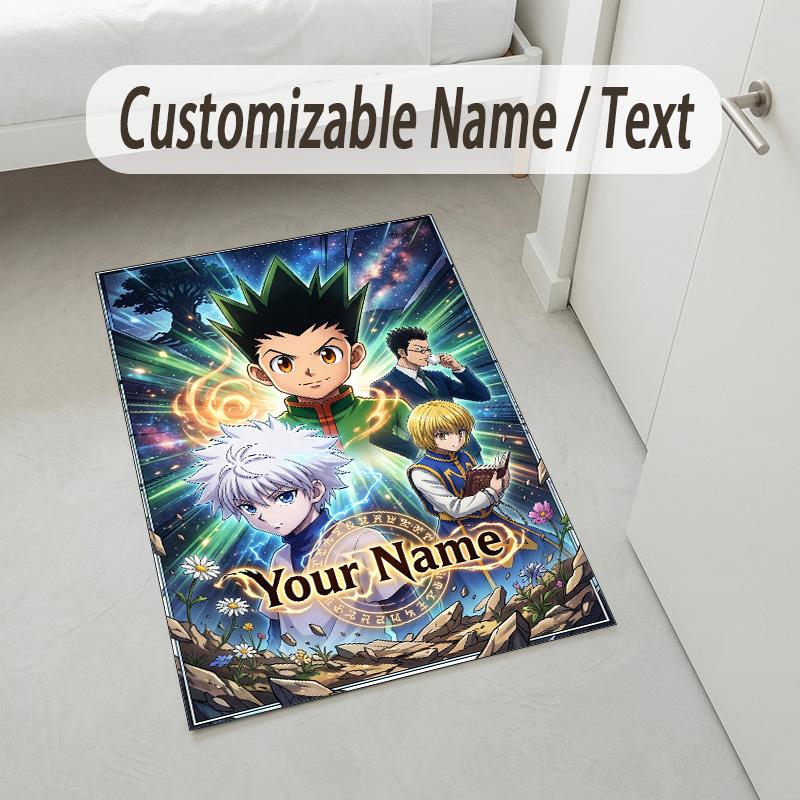 Personalized Crystal Velvet Carpet,Hunter × Hunter Custom Printed Name, Plush Area Rug For Home Indoor Decor