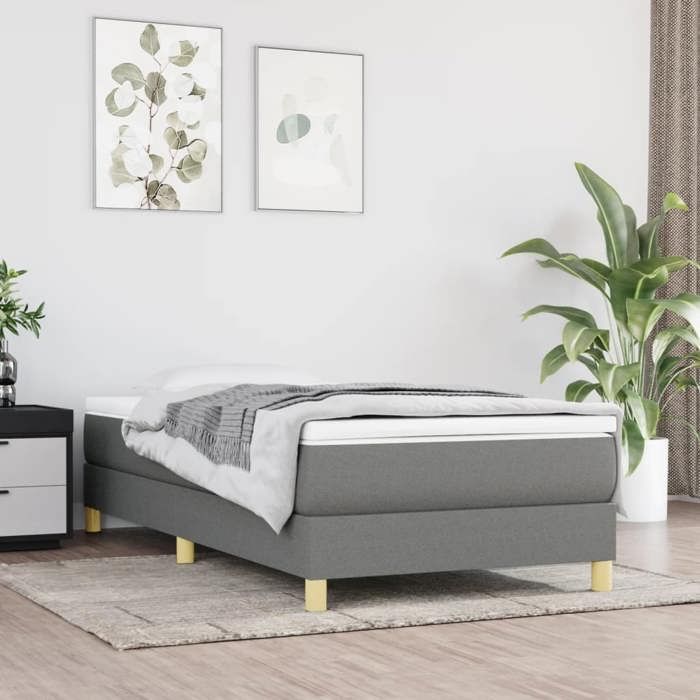 Maison Exclusive - Sommier à lattes de lit avec matelas Gris foncé 100x200cm Tissu