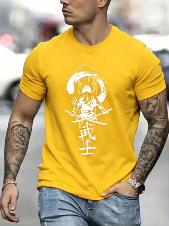 Unisexs Summer Cotton Fashionable Casual Sports Loose Japanese Samurai Pattern Printed Round Neck Short Sleeve Tshirt Top Shirts