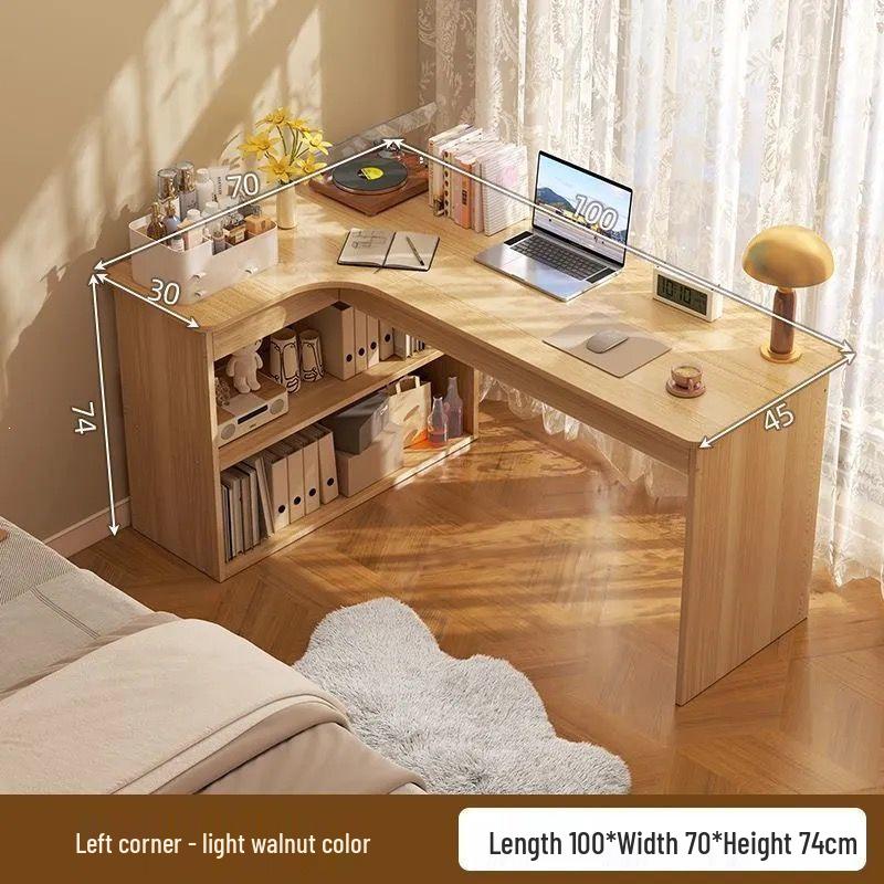 Adjustable Corner Computer Desk with Integrated Bookcase for Home Office or Bedroom Vanity