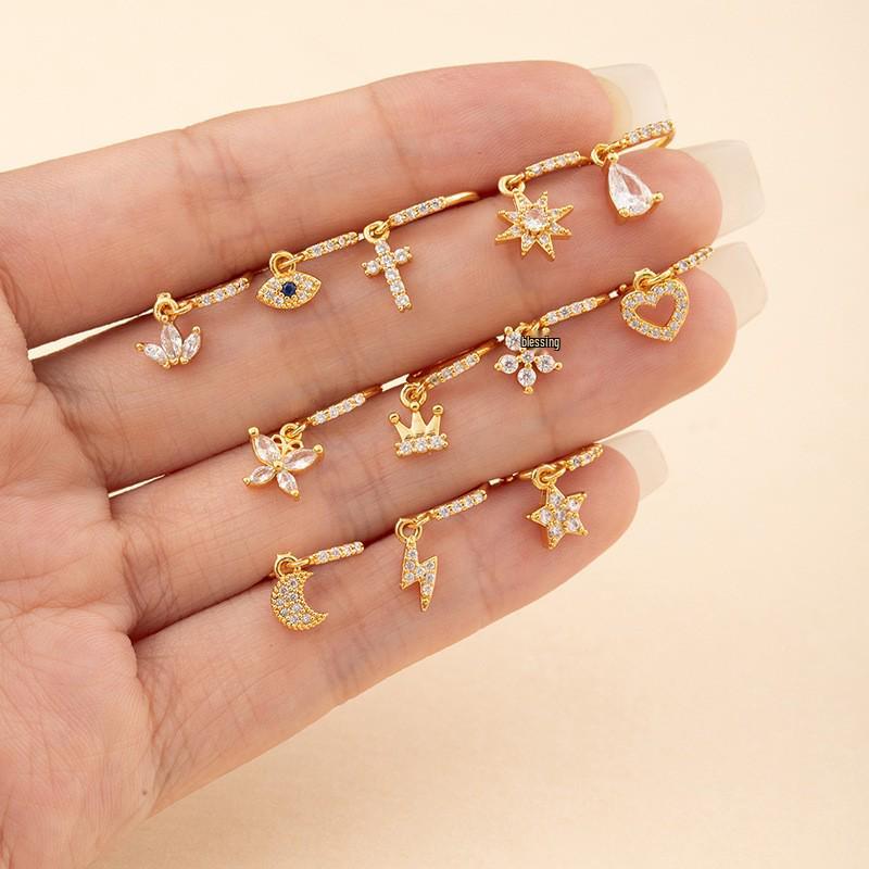 Unisex Star and Moon Zirconia Nose Stud: Cross-border European American Trendy Pierced Cool Copper Jewelry