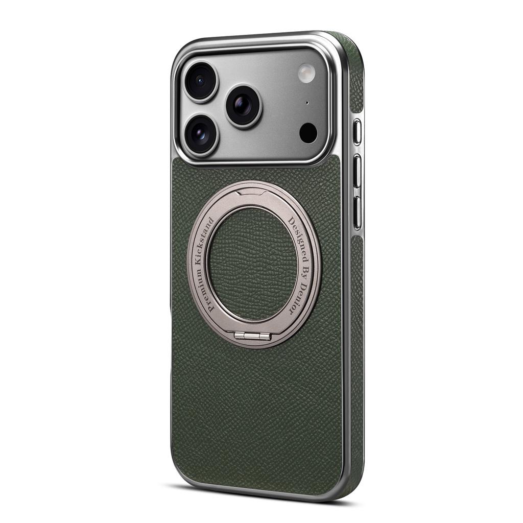 360 Rotating Magnetic Genuine Cowhide Leather Phone Case for iPhone 17 Pro Max 16 Plus 15 14 13 for Magsafe Kickstand Cover