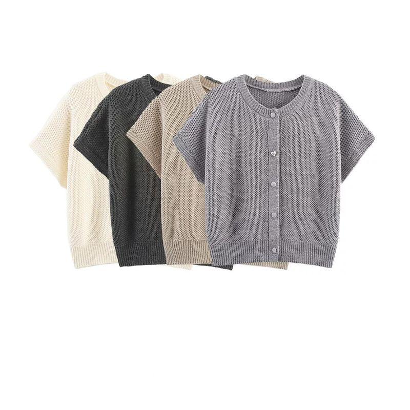 Zbzr Spring New Women clothes Western Style Fashion Simple round Neck Fishing Net Needle Waistcoat Sweater vest Cardigan