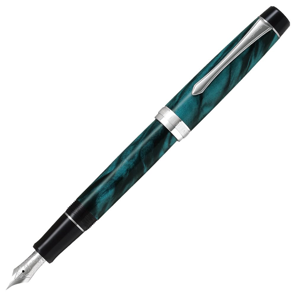 PILOT Custom Heritage SE Fountain Fine Nib Marble 14K Gold Pen, (F), Green, Black, FKVH3MRMAGF, Nib.