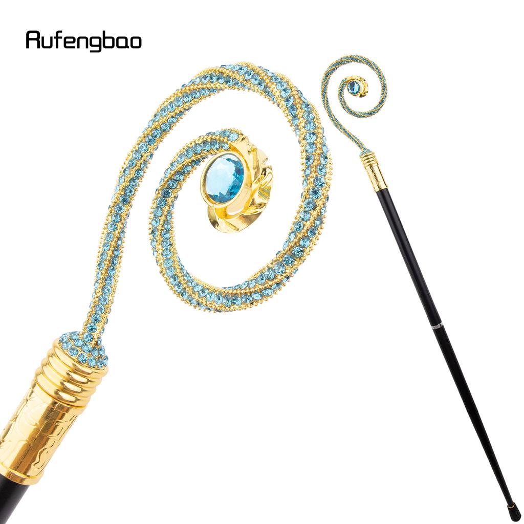 Golden Blue Hanger Blue Diamond Fashion Stick Decorative Cane Elegant Fashion Cane Cosplay Alloy Crosier Vintage Stick 90cm