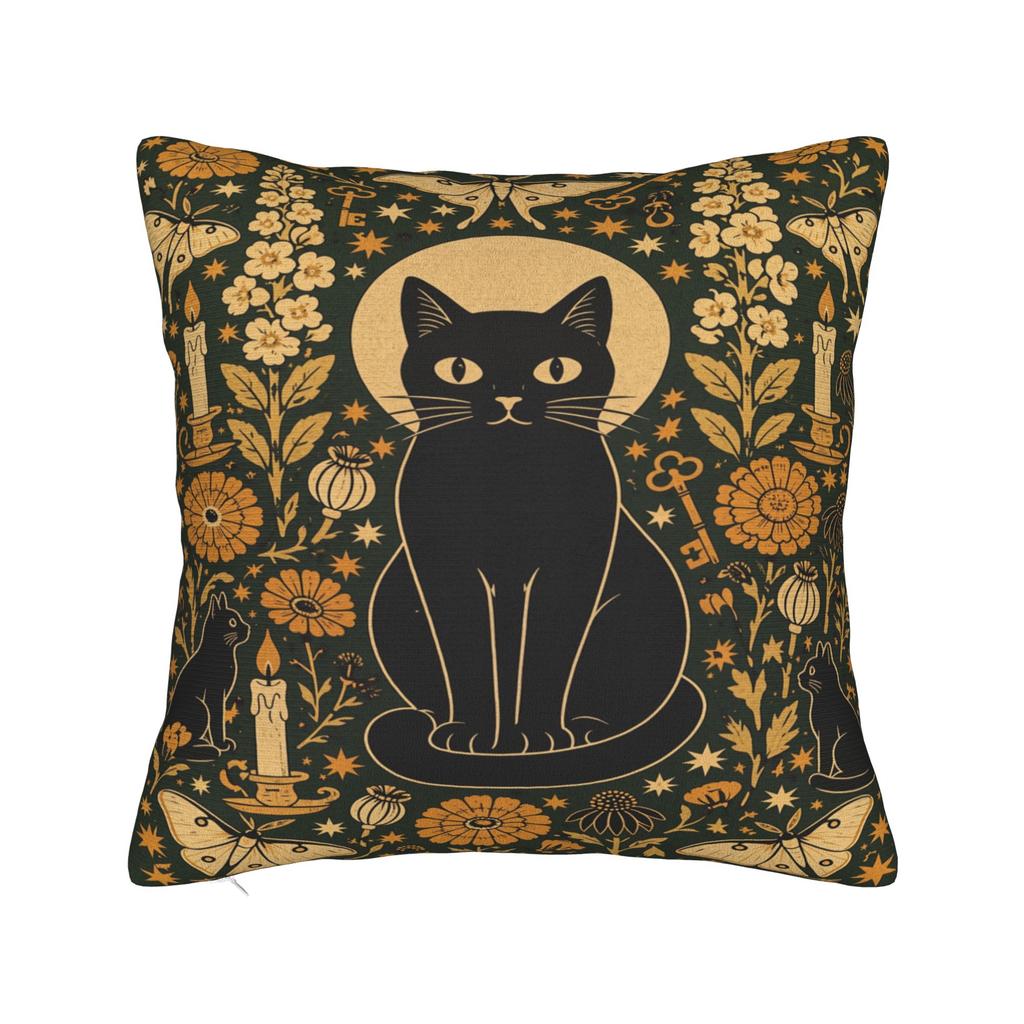 Halloween Black Cats Square Pillow Cases Witchy Moon Gothic Cushion Cover Novelty Decorative Pillowcase for Home 40x40cm