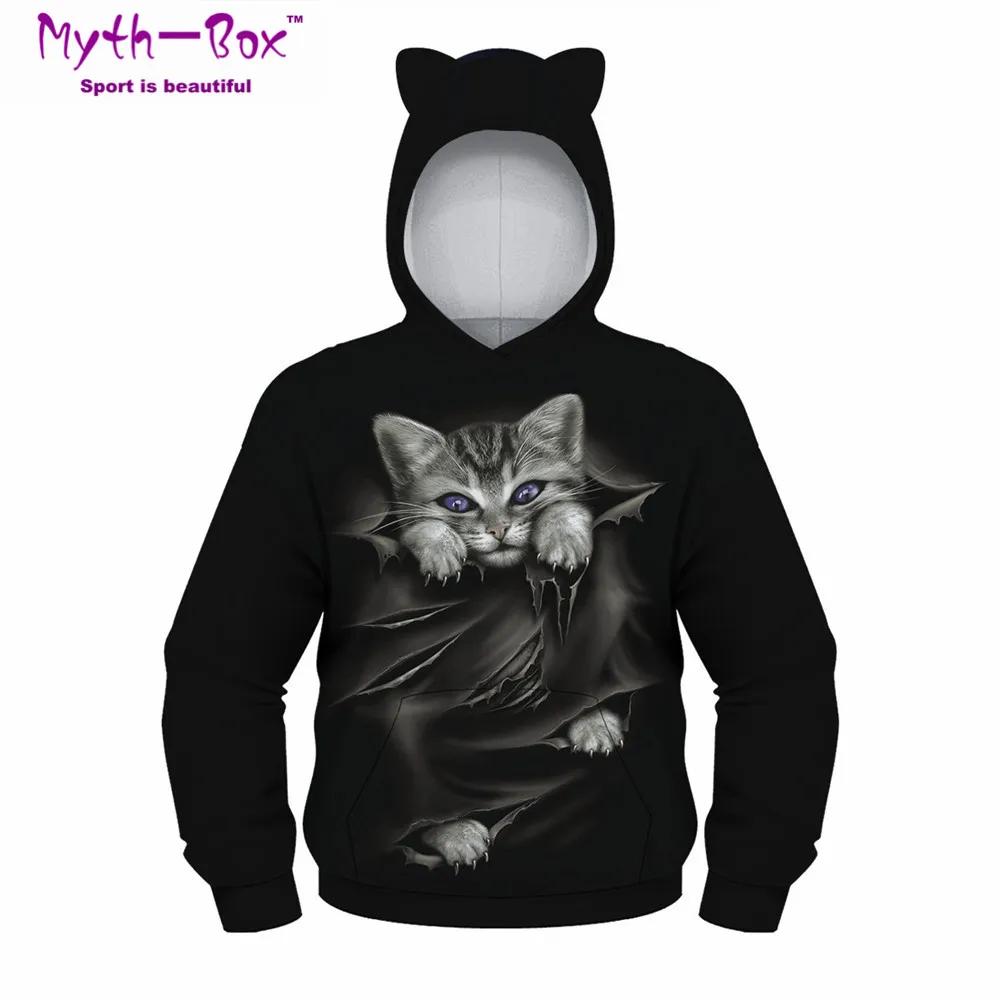 Children's Sports Hoodies Black Cat 3D Print Kids Sweatshirts Junior Child Long Sleeve Pullover 5-12y Boy&Girl's Hooded Sweaters
