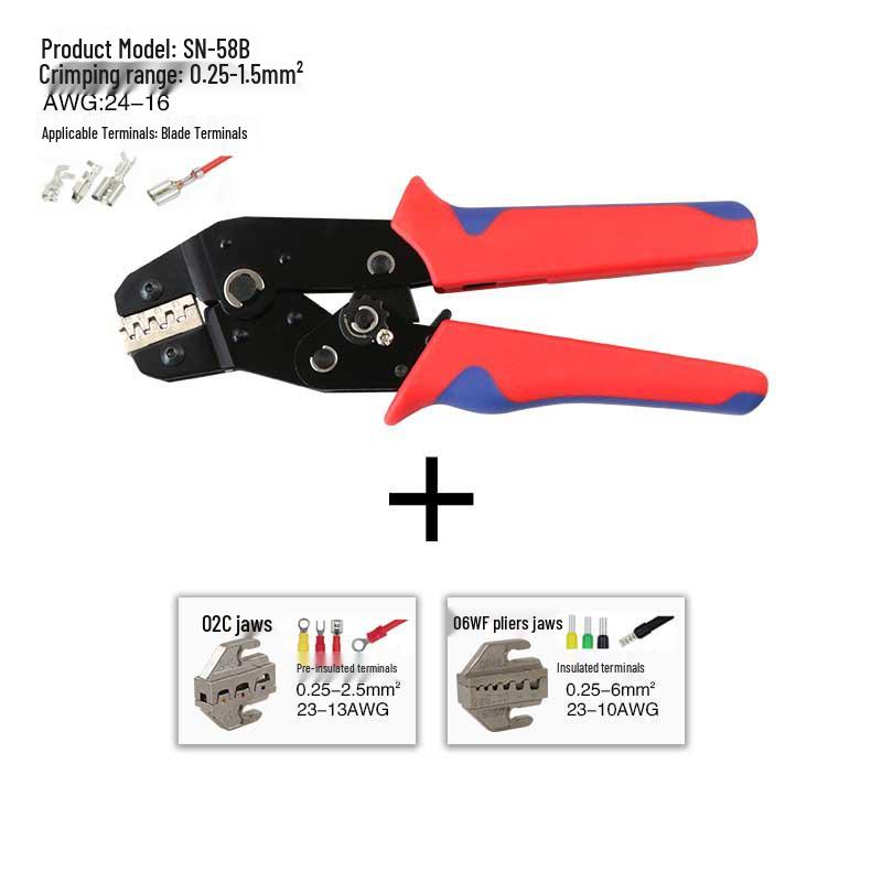 SN-58B Crimping Pliers Set for Pre-Insulated and Bare Terminals with Jaws 2546B/06WF/03H/06/02C