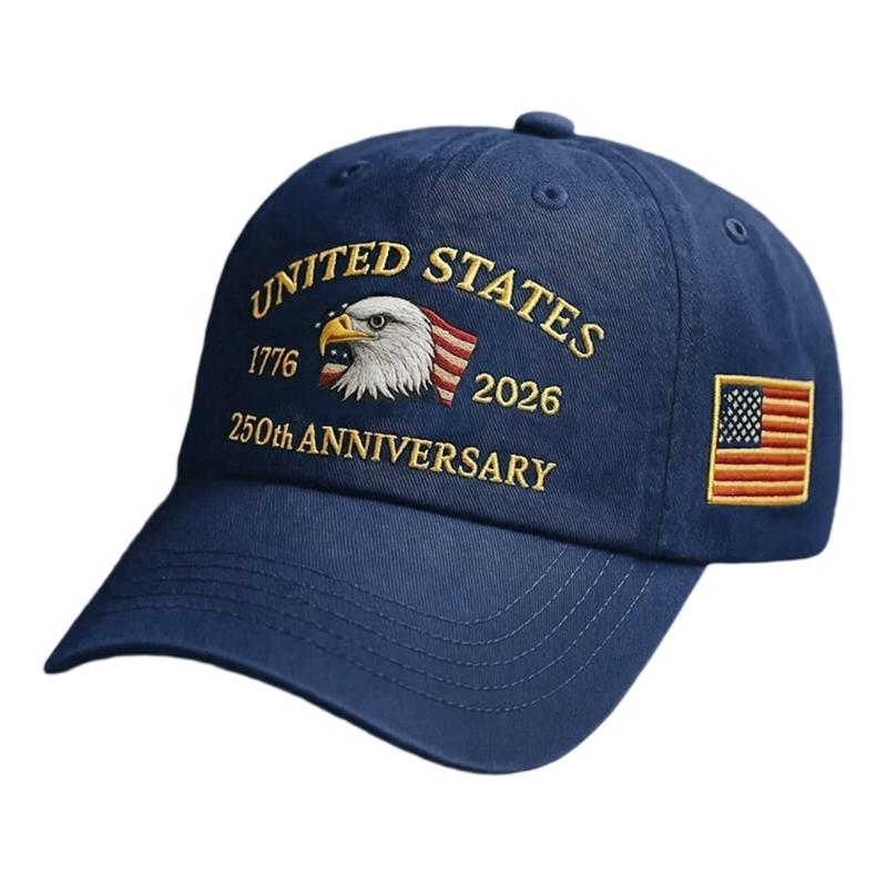 

United States 250th Anniversary Hat, Adjustable Cotton Printed Patriotic Baseball Cap for Men Women Anniversary Commemorative синій