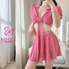 Plaid Control Women's Conservative Slimming Split Swimsuit - Fashionable Tummy Covering Swimwear for Fresh Style.