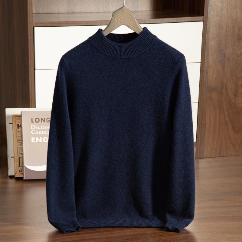 Men's Thickened Cashmere Half-High Neck Sweater - Loose Fit, Warm Knit Pullover