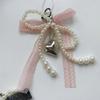 Elegant Lace Bows Keychain With Faux Pearls Detail For Women Girls Fashionable Bag Accessory Gift Alloy Keyring