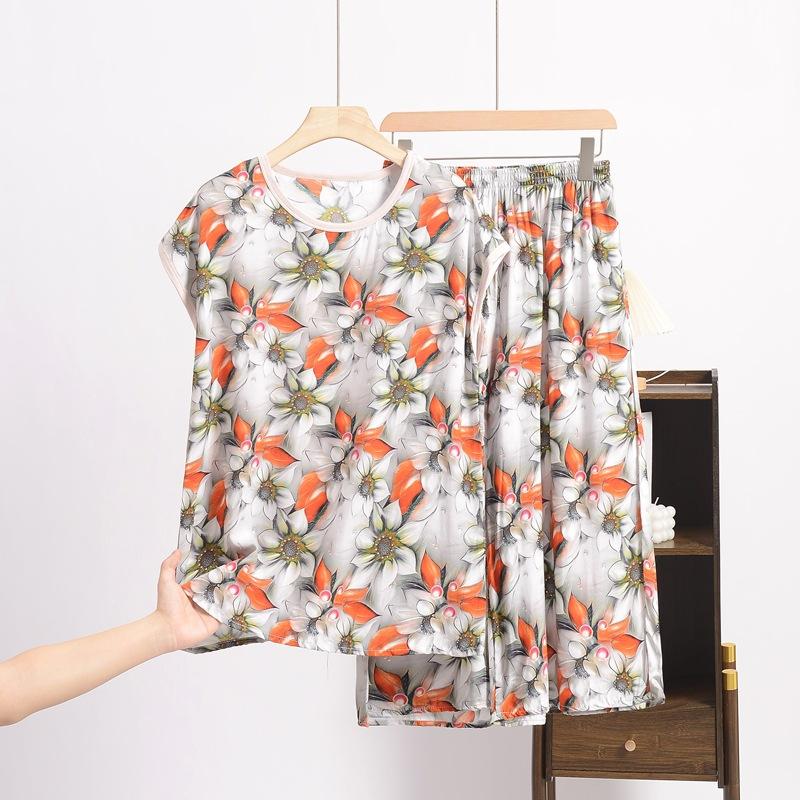 

Летний комплект с коротким рукавом и новым принтом, тонкий, с цветочным рисунком, свободный, домашняя одежда больших размеров 6XL