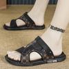 Premium Leather Sandals Summer Fashion Trend New Dual-purpose Driving Foot Cover One-word Drag Men's Travel Beach Shoes