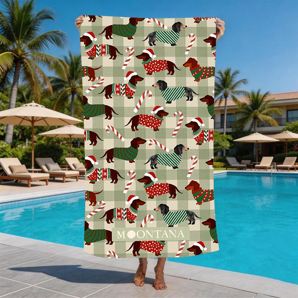 Pink Gingham Heart Dachshund All Over Print Beach Towel Sand Resistant Pool Towel Summer Holiday Swim Outdoor Beach Essential