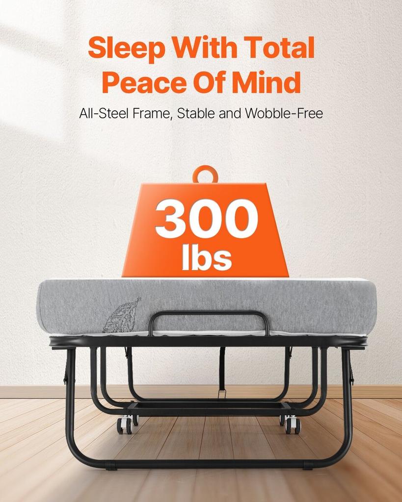 Rollaway Bed Folding Bed with 5 Inches Foam Mattress for Adults & Guest