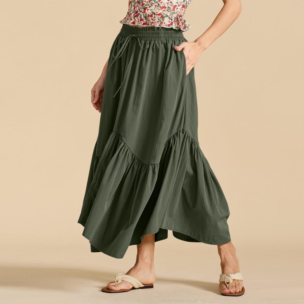 Women's Fashionable Retro High Waisted Long Skirt With Pockets