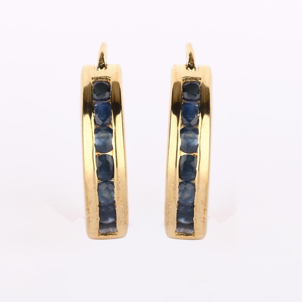 Blue Sapphire Round Earrings 925 Sterling Silver Rhodium Jewelry