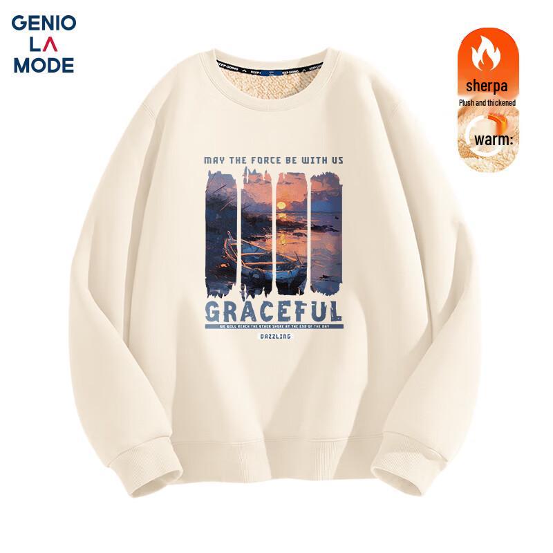 GENIOLAMODE Men's Heavyweight Lamb Fleece Lined Sweatshirt