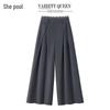 Ta Chi Women's Lace-Trim Pleated High-Waist Wide-Leg Casual Pants