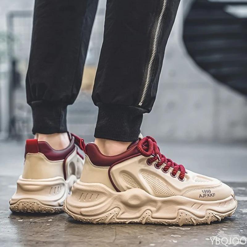 Fashion Trendy Men's Shoes New Casual Thick Sole Height Increasing Anti Slip Lightweight and Versatile Sports Running Vulcanized Shoes