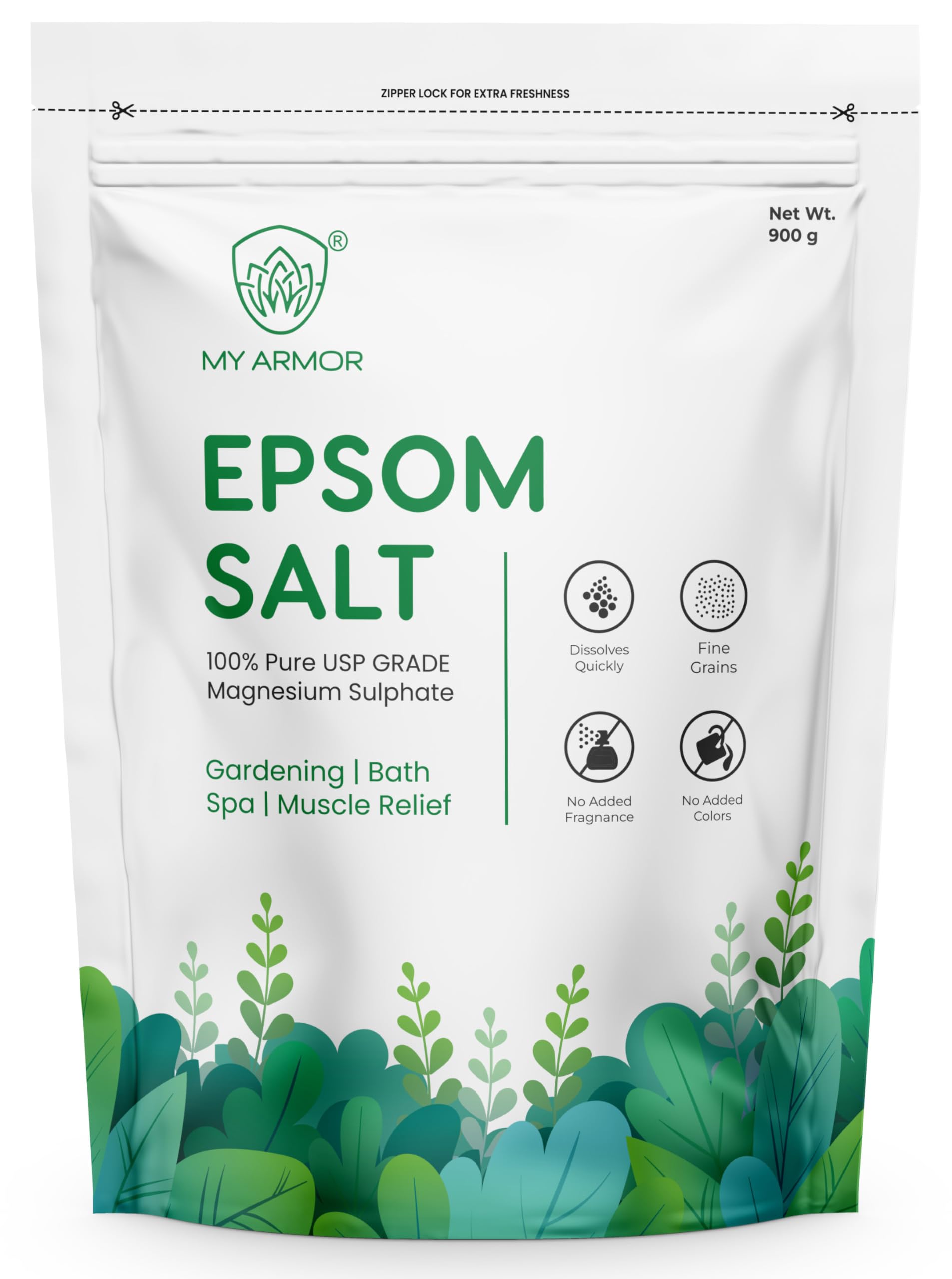 MY ARMOR Epsom Salt For Foot | Pure USP Grade Magnesium Sulphate for Muscle Pain Relief, Stress Relaxation, Foot Soak & Gardening | Unflavoured Epsom