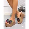 Sequin Bow Platform Sandals for Women 2025 Summer New Arrival Plus Size Thick Sole Strappy Sandals