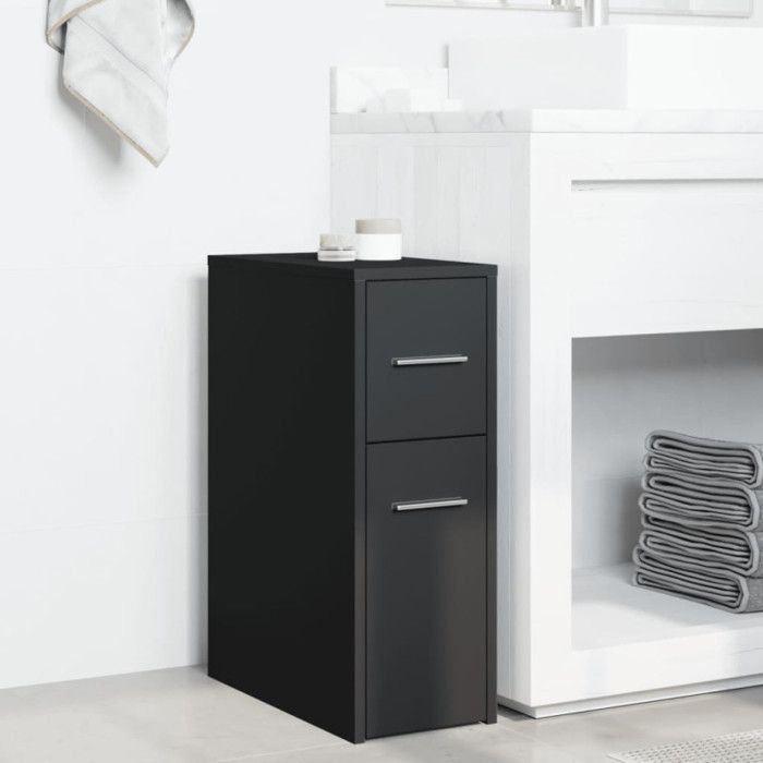 VidaXL Armoire de salle de bain étroite avec roulettes noir, armoire de salle de bain haute, rangement de salle de bain 855278