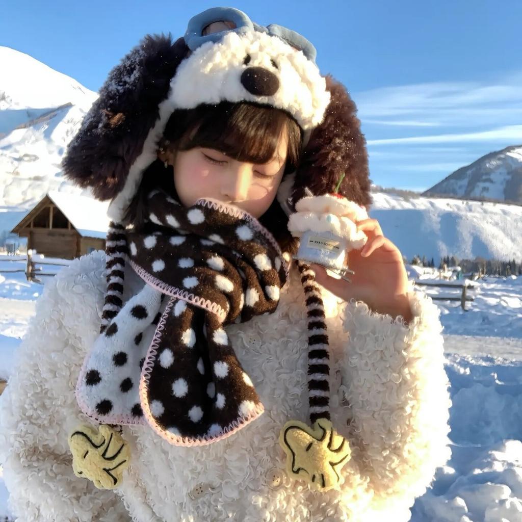 CP cute Snoopy puppy ears plush flight hat men's and women's plush thermal ear cap