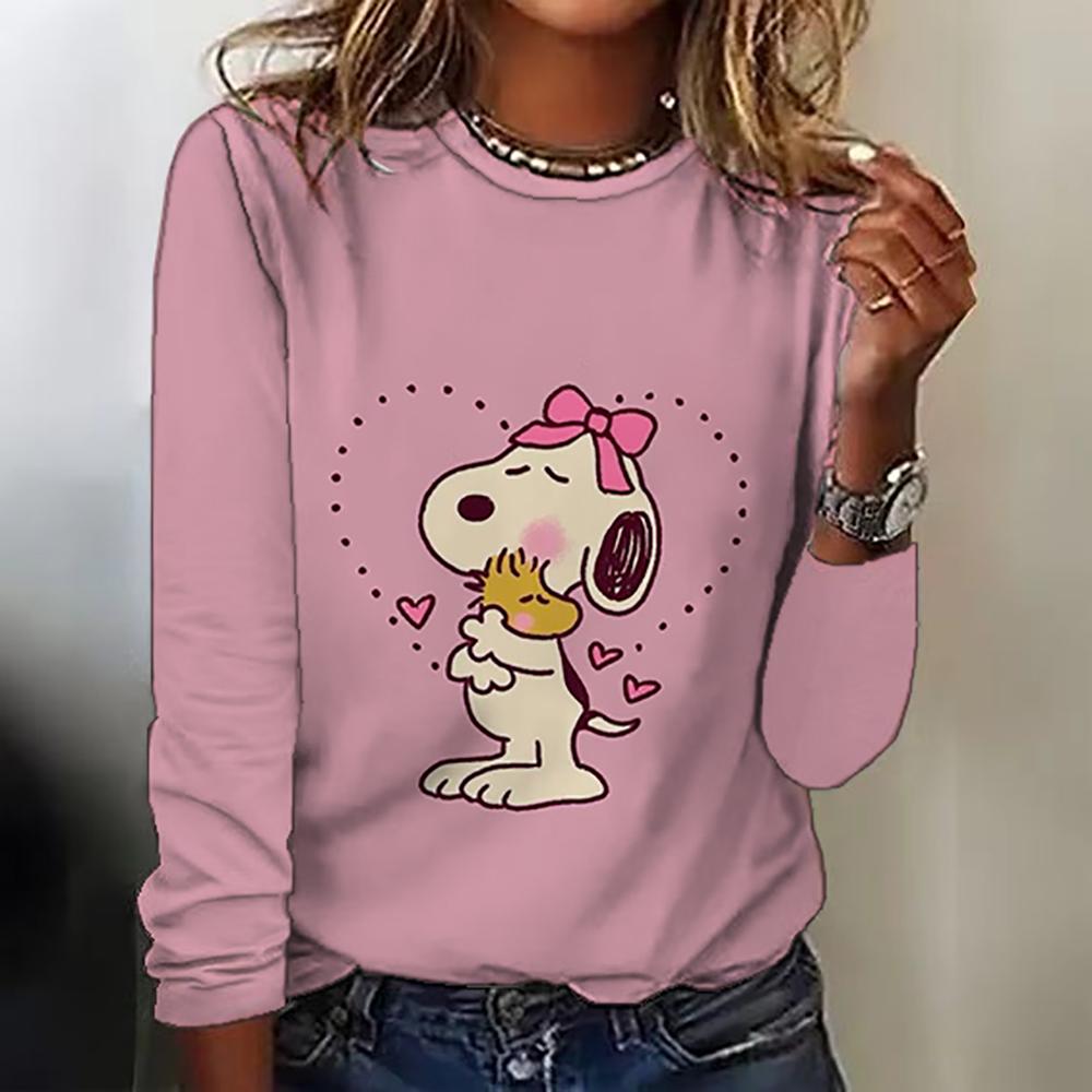 Snoopy Anime Collaboration 2025 Autumn New Women's Long-Sleeve T-Shirt Loose Round-Neck Top