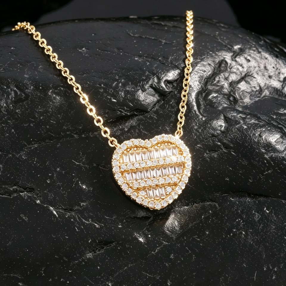 ZAKOL Sparkling Iced Out Heart Cubic Zirconia Earrings Necklace For Women Romantic Wedding Anniversary Daily Party Jewelry Gift