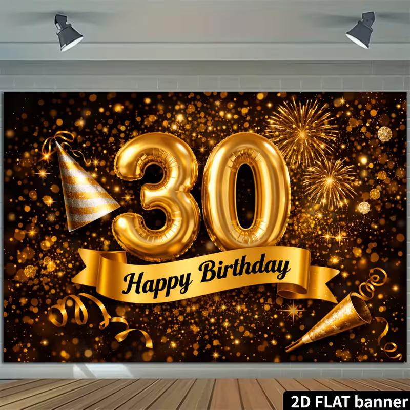 Sfondo Nero Oro 2D per il 30° Compleanno per Fotografia Decorazioni Festa Happy Birthday