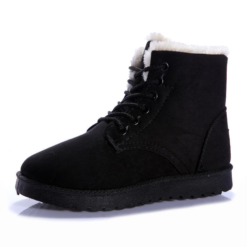 Warm Winter Suede Boots Lace Up Ankle Plush Boots Waterproof Snow Boots Women Shoes