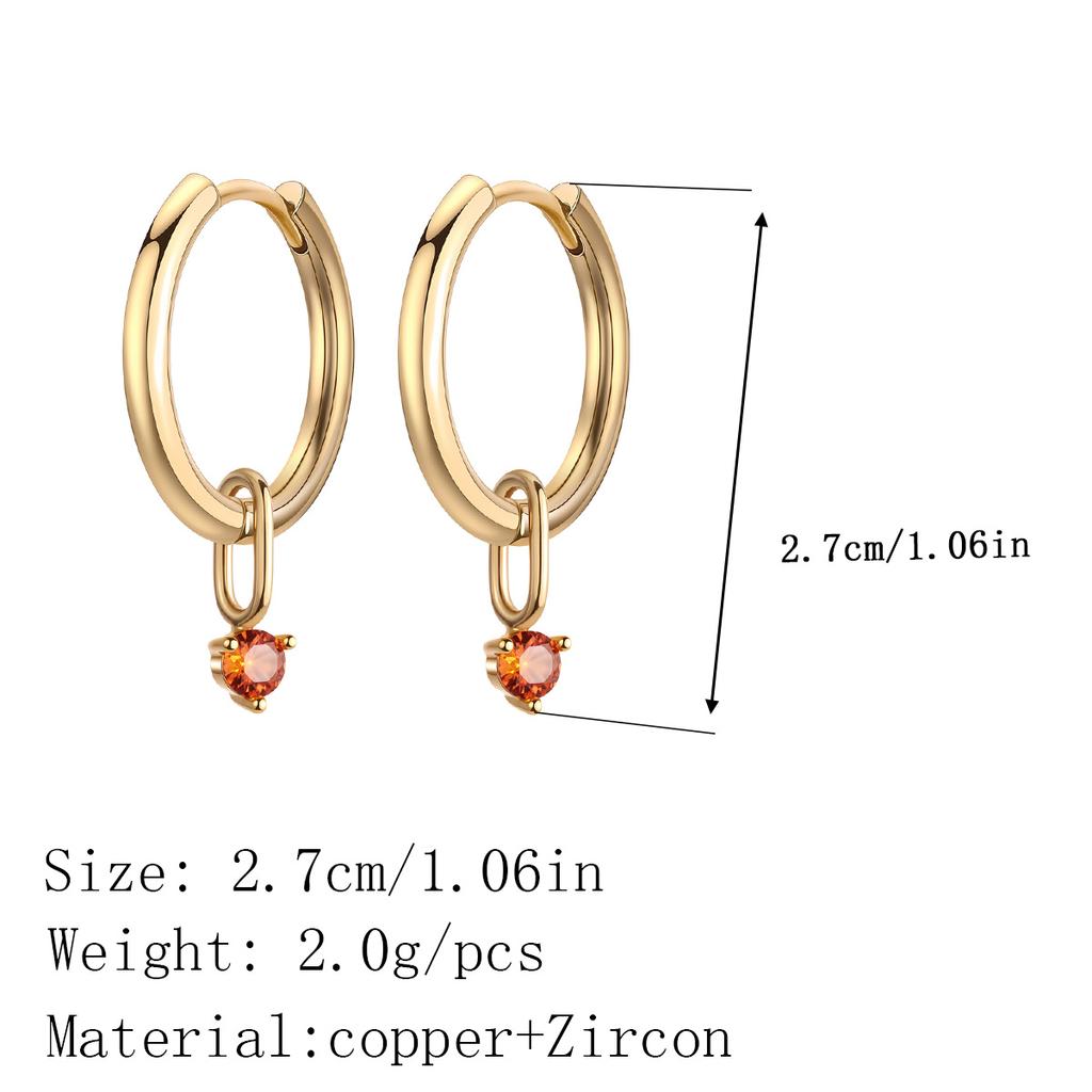 Kinitial Zarte Goldfarbene Zirkonstein-Anhänger Messing-Creolen für Damen Mädchen Lässiger Täglicher Klassischer Sommer-Schmuck