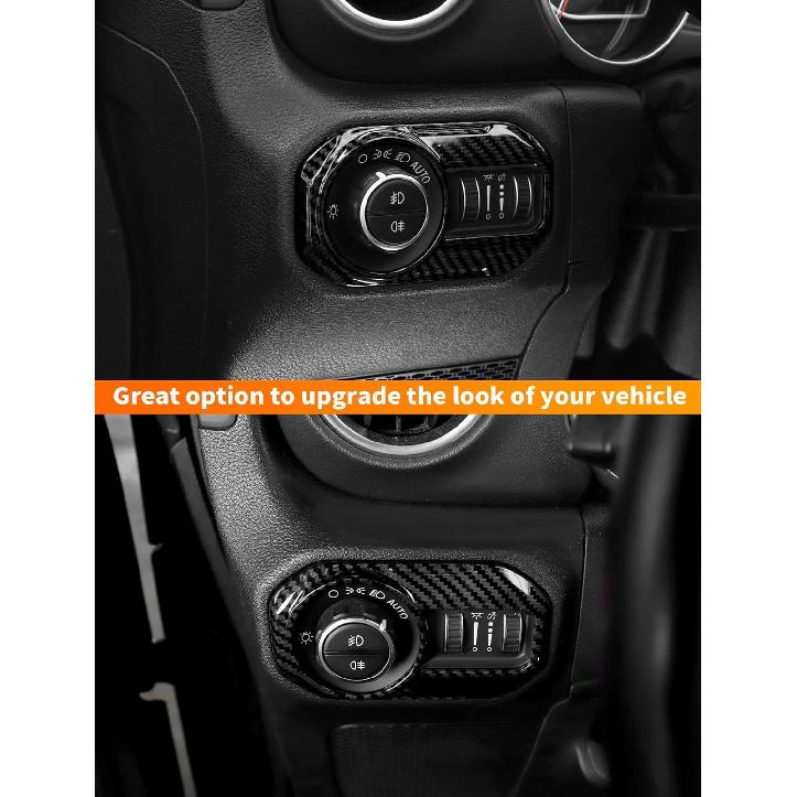 Savadicar Carbon Fiber Interior Accessories - Headlight Switch Trim for 2018-Present Jeep Wrangler JL JLU 4XE & Gladiator JT - Premium Texture