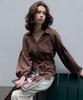 ITOV SEOUL Soft Cupro Belted Blouse Brown